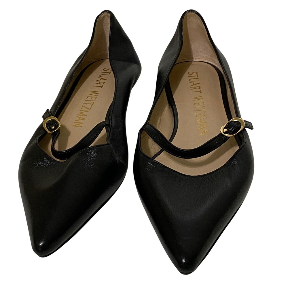 Stuart Weitzman Emilia Mary Jane Flats Size 7B Black Pointed Toe Spain Coquette